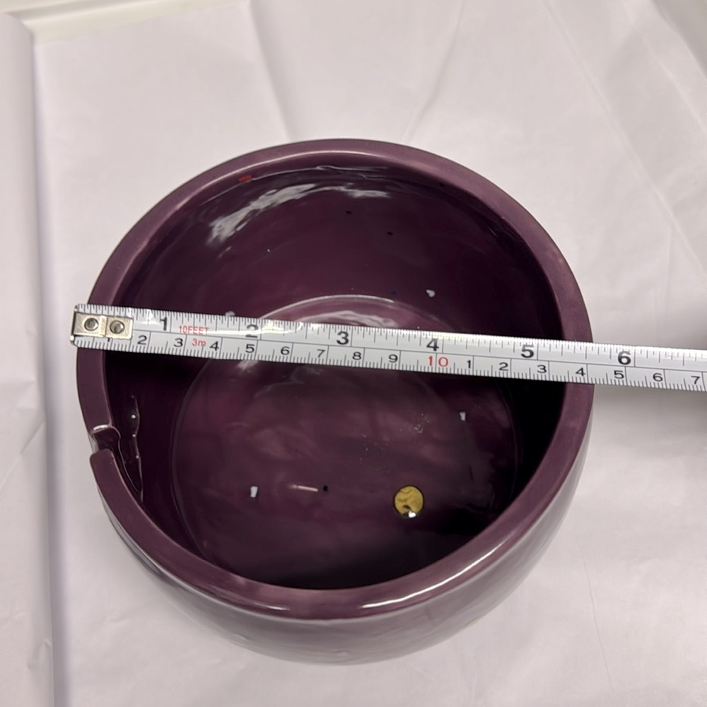 Handmade Ceramic Pottery Yarn Bowl Knitting Crochet. Purple w speckles - Picture 7 of 8
